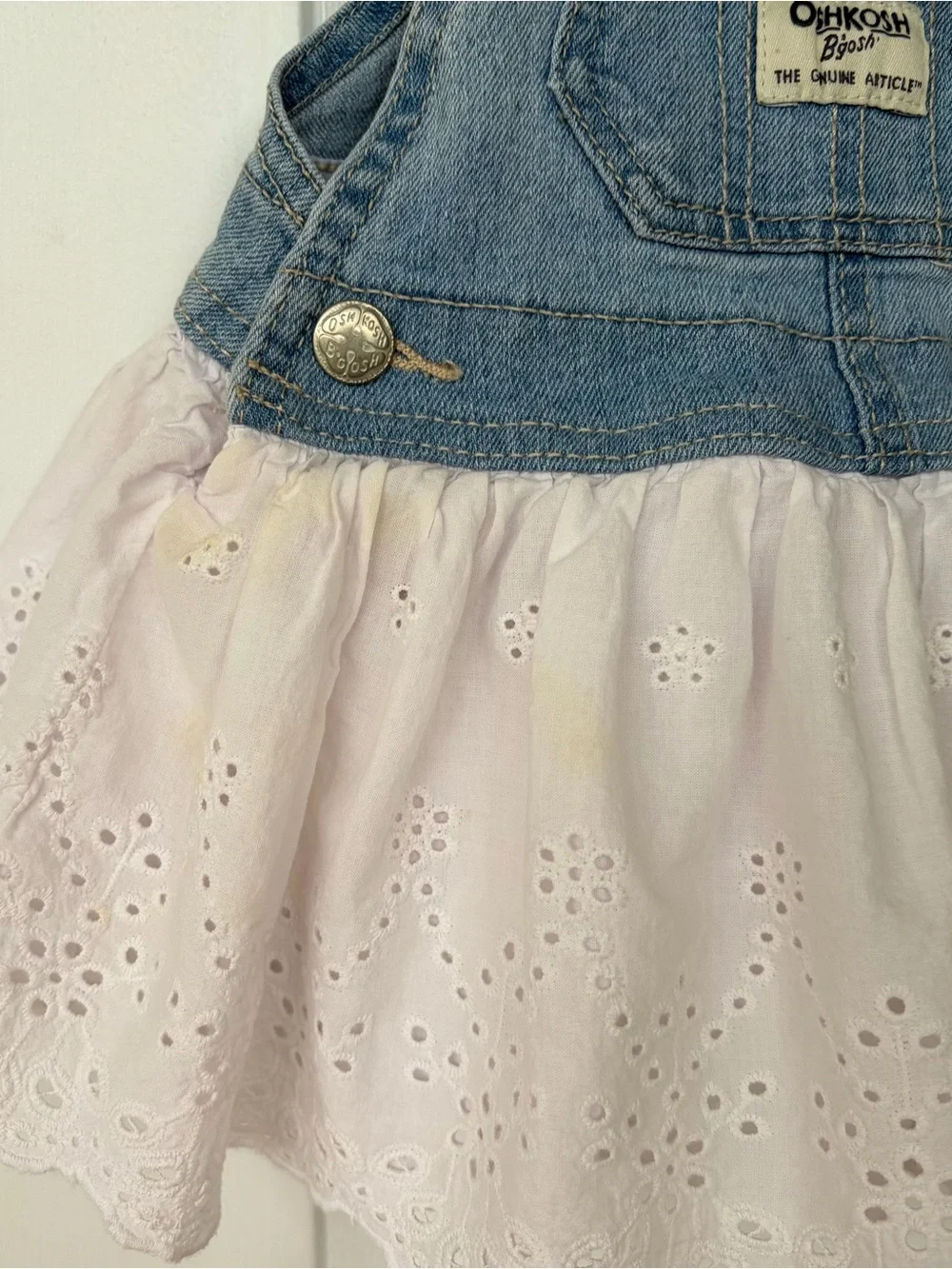 •OshKosh B’gosh• Denim & Eyelet Jumper Dress - Size 9 Months